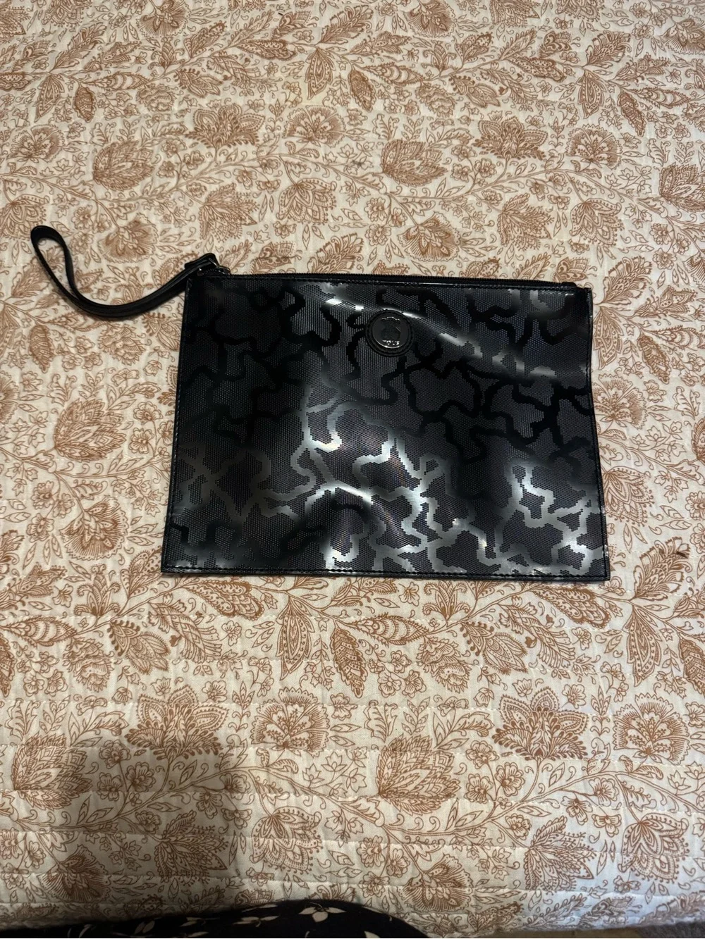 TOUS Black Patent Wristlet Clutch with Glossy Logo